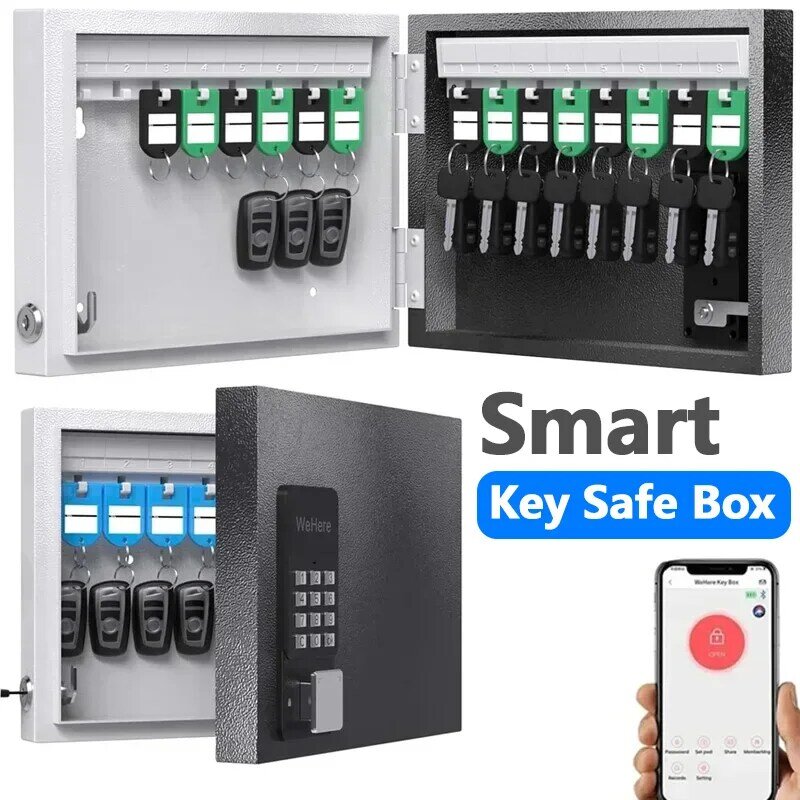 WeHere 16 Key Safe Box, Intelligent Wall Mounted Key Storage Cabinet,OTP/APP Bluetooth/fixed Code Unlocking Key Management Safe