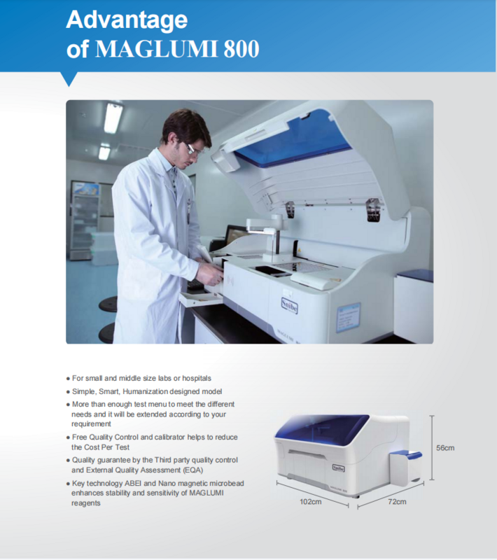 Suministros Médicos Snibe Maglumi 800, sistema Clia, químico, Analizador de imoensayo, reactivo con ordenador