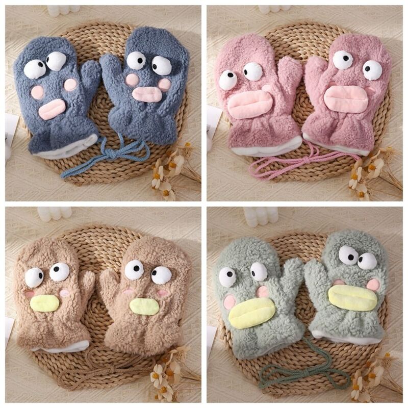 Full Finger Ugly Doll Plush Gloves Animals Korean Style Neck Hanging Gloves Cycling Gloves Coral Fleece Cartoon Winter Mittens