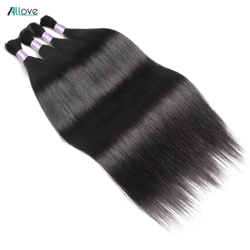 Allove, объемные прямые человеческие волосы для плетения кос, 100% необработанные, без уточка, волосы для наращивания, бразильские неповрежденные волосы