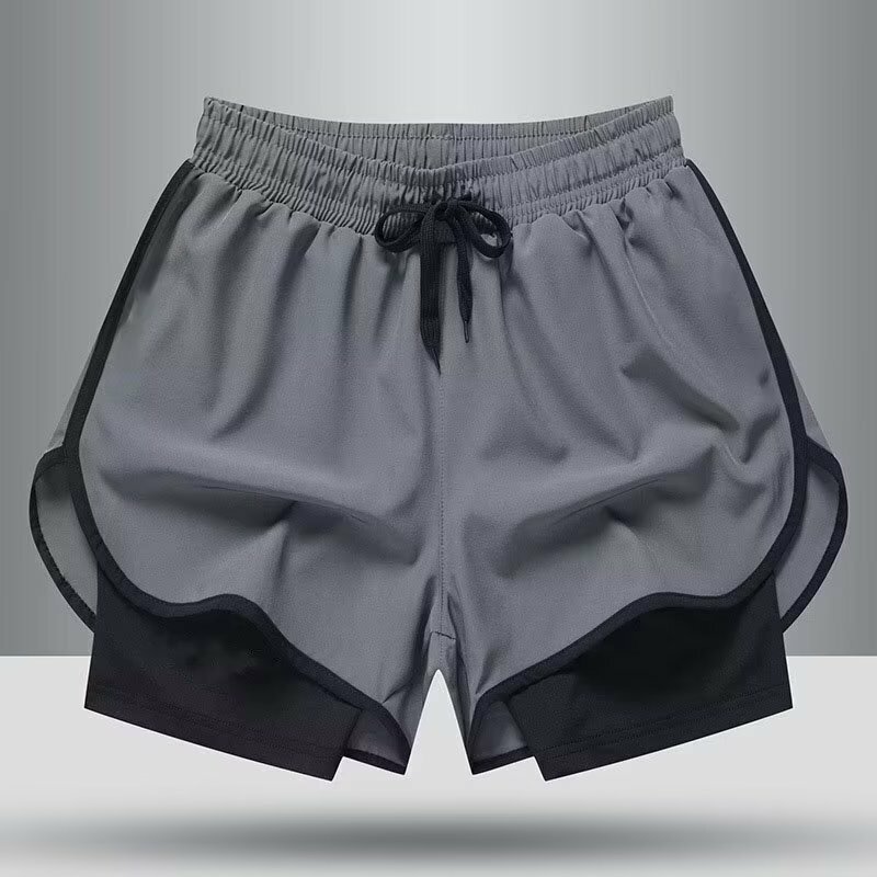 Мужские беговые шорты, спортивные свободные двухслойные штаны для фитнеса для отдыха на открытом воздухе, марафона, 2024