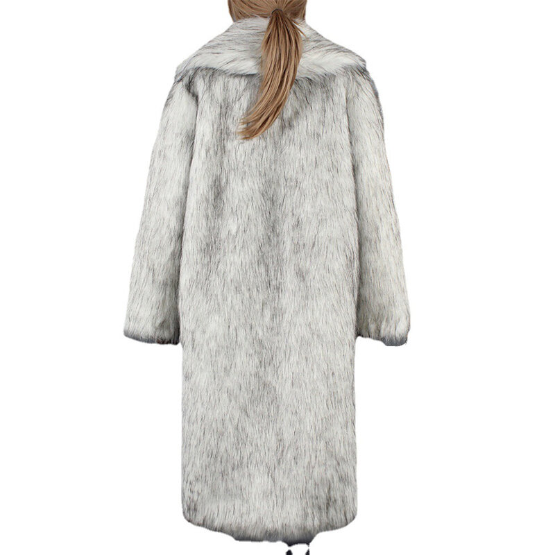 Mantel pakaian wanita, mantel bulu palsu tetap hangat lengan panjang warna Solid musim dingin harian