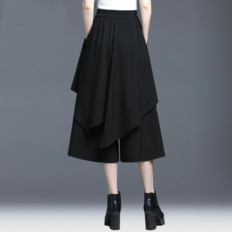 Rok Capris hitam wanita, musim panas pinggang tinggi elastis Korea baru longgar Vintage Streetwear Fashion serbaguna tipis celana kasual