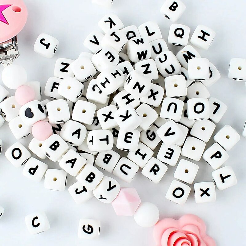 10Pcs 12mm Letters Silicone Beads Pacifier Clip Chain Personalized Name Alphabet Beads for Jewelry Making DIY Necklace Bracelet