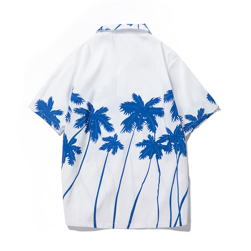 Kemeja pantai kasual pohon palem pria, pakaian atasan Camiseta jalanan tinggi keren Retro Hawaii musim panas