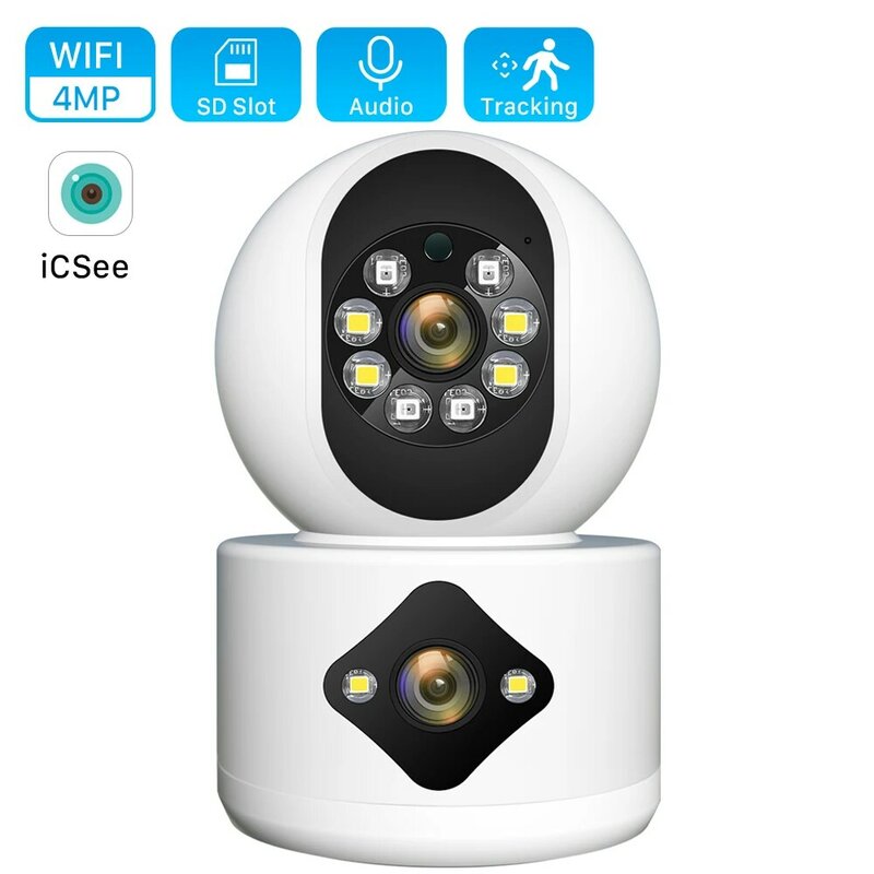 Cámara WiFi de doble lente de 4MP, Monitor de bebé de doble pantalla, seguimiento automático, detección humana por Ia, videovigilancia CCTV para interior y hogar secuiryt