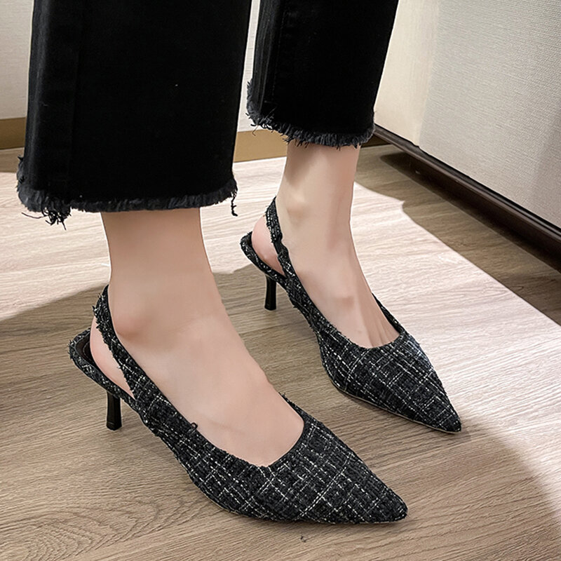 Zapatos de tacón alto para mujer, calzado de fiesta con punta estrecha, sandalias finas de verano, 2023
