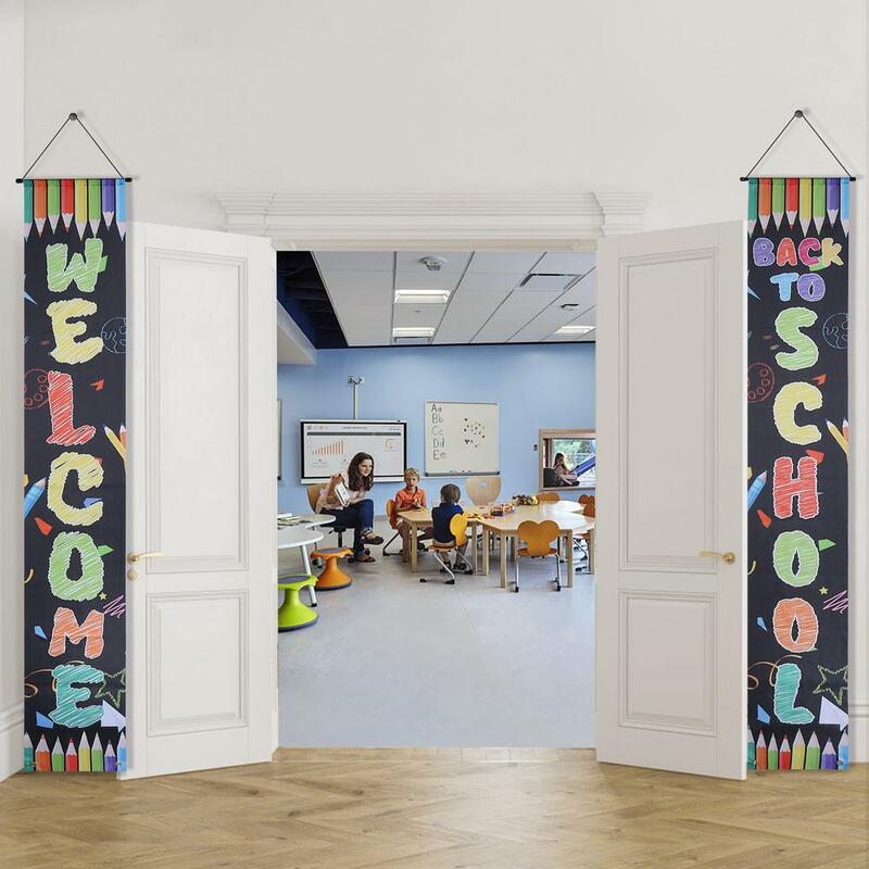 Voltar à escola Banner de boas-vindas para decoração de sala de aula, foto adereços para pré-escolar, primário, colegial, 1 par