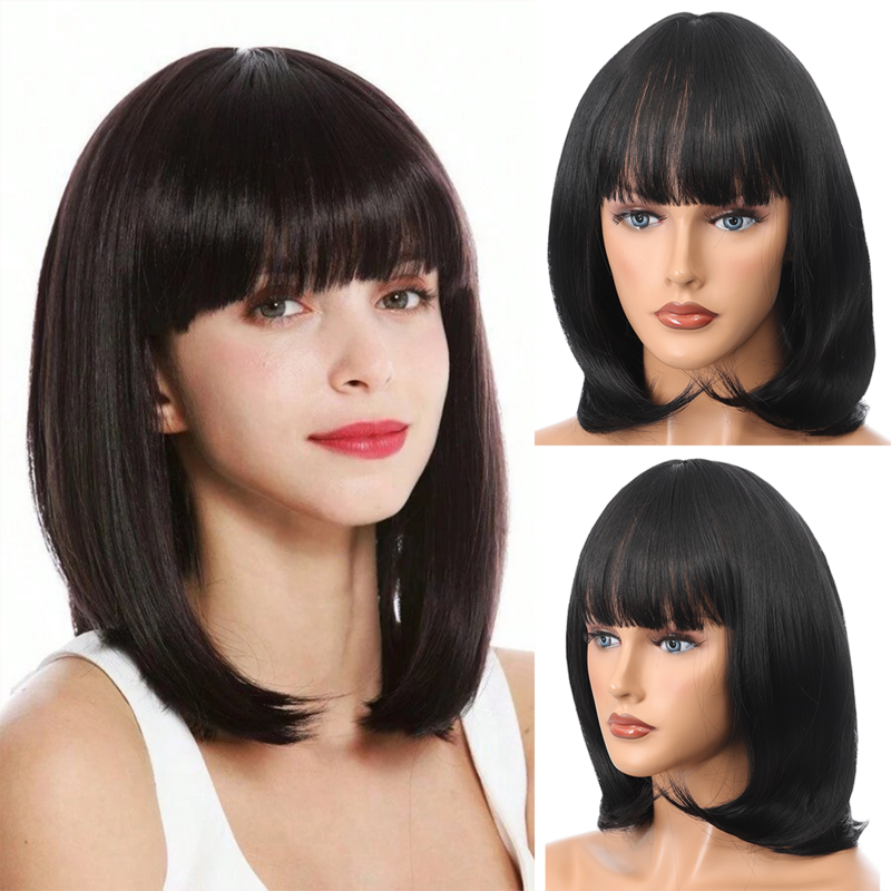 XG wig bob poni udara modis, 12 inci wig pendek wanita, wig kepala penuh simulasi natural