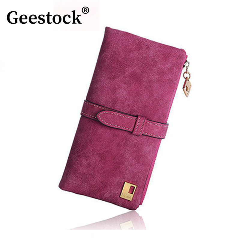 Geestock Women Wallet Coin Purse PU Matte Two Fold Wallets Zipper Mobile Phone Design Card Holder Ladies Clutches Wallet