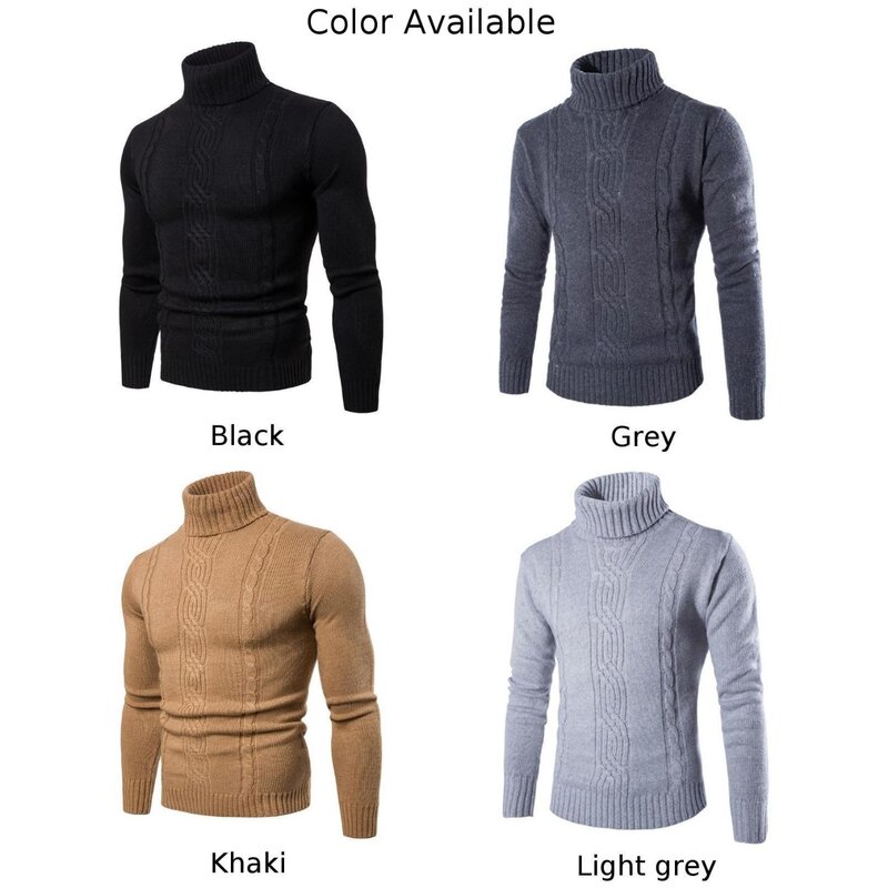 Suéter de punto de cuello alto para hombre, suéter elástico ligero, Color sólido, ropa cómoda, vacaciones diarias, moda caliente