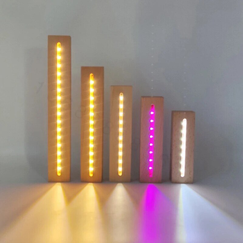 Светодиодные RGB-лампы с длинным деревянным основанием, питание от USB, ночник с акриловой стеклянной панелью и 3D оптической иллюзией, индивидуальные прямые поставки