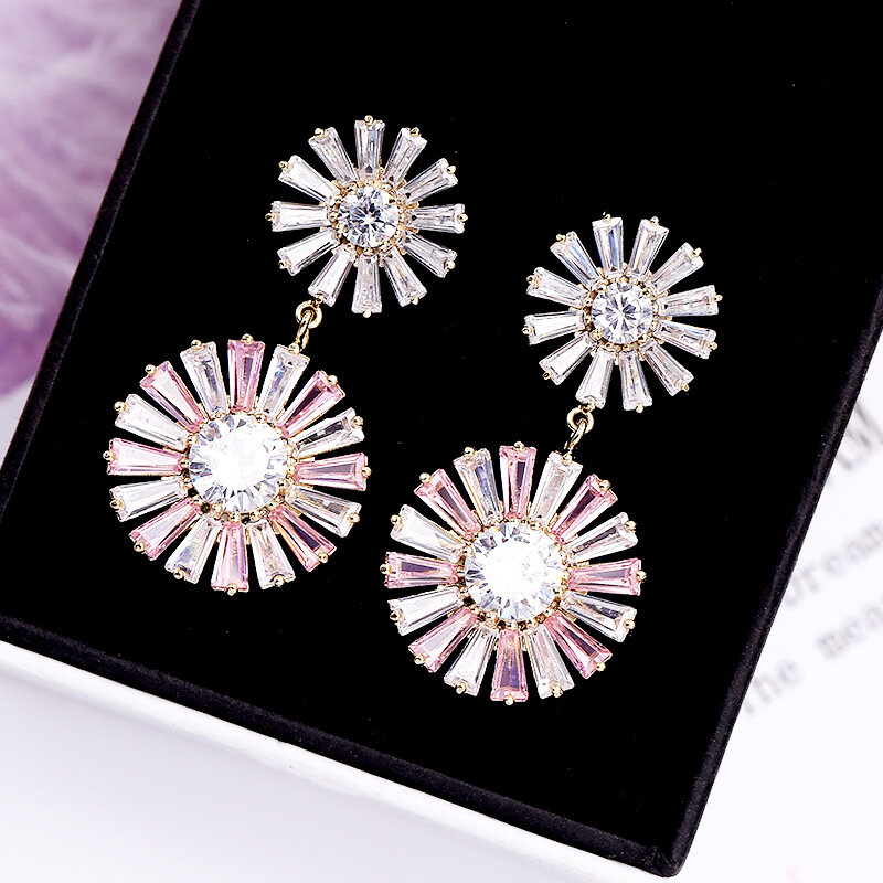 Trend Luxus Zirkonia Blume Daisy Baumelnde Ohrringe für Frauen Mädchen Hochzeit Täglichen Partei Koreanische Mode Schmuck Geschenke