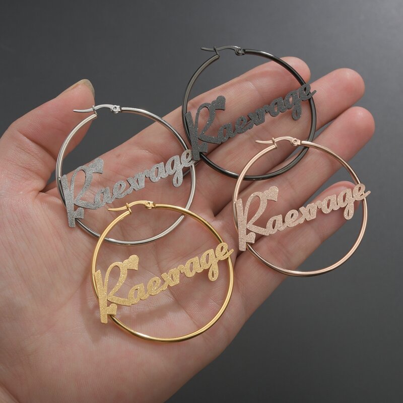 Sifisrri personalizzato 50mm nome personalizzato orecchino per le donne in acciaio inox trend moda cuore cerchio orecchino a cerchio regalo Jewerly
