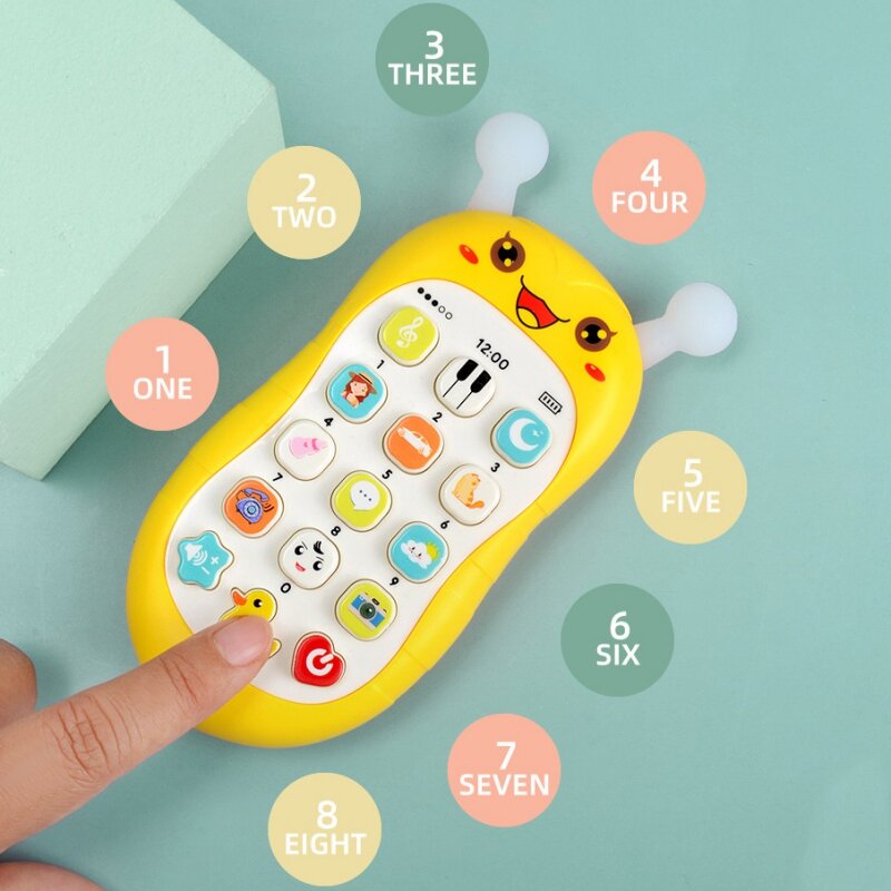 Mordedor con forma de teléfono para dormir, juguetes de bebé con sonido musical de dibujos animados, simulación de teléfono, regalos educativos para niños pequeños