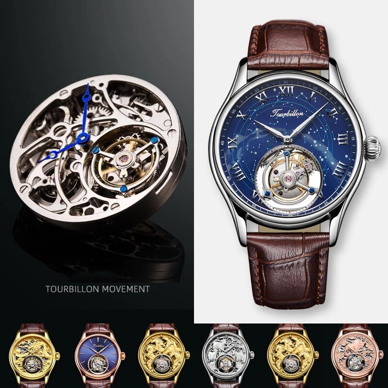 Мужские часы с турбийоном, часы-скелетоны из нержавеющей стали, мужские спортивные часы-скелетоны с турбийоном, мужские часы-скелетоны, 2022