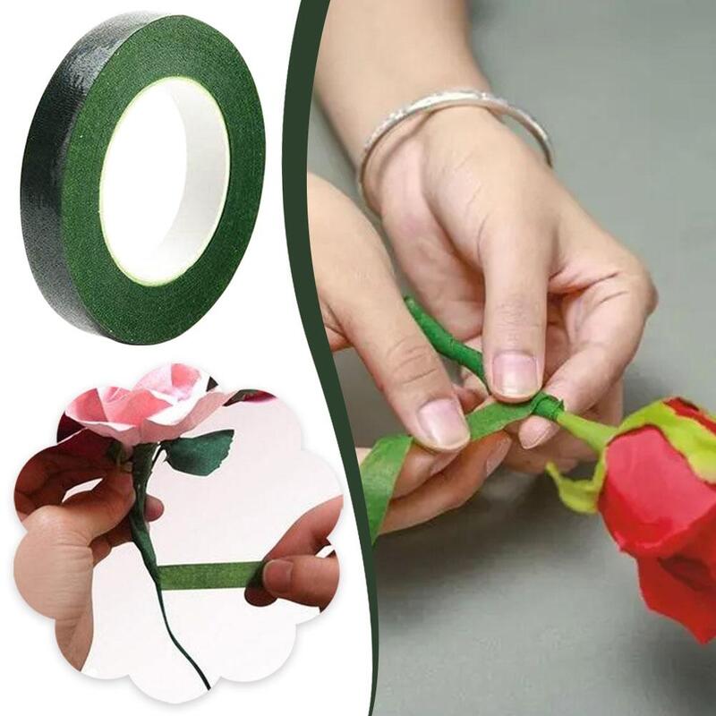 1.2cmX20m Self-adhesive Bouquet Floral Stem Tape Artificial Flower Florist Stamen Flower Wrapping Tapes Supplies Green DIY K9H8