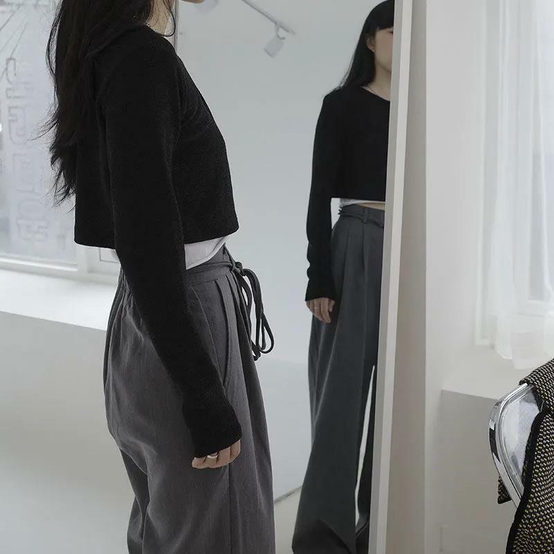 Dopasowane spodnie damskie sznurowane Vintage styl japoński mopem luźne spodnie Streetwear plisowane Harajuku chłopaka Vibe Casual Ins