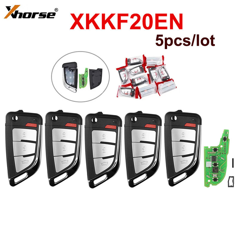 Xhorse-XKKF20ENワイヤーリモートキー、メモリナイフスタイル、3ボタン、vdiキーツール、1セットあたり5個