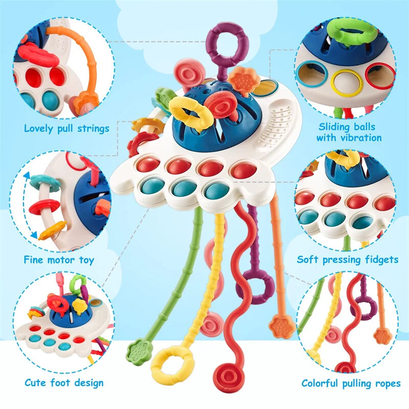 몬테소리 실리콘 풀 스트링 감각 장난감 0-12 개월 아기 1-2 세 아동용 교육 학습 장난감
