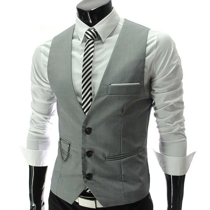 Men's Business Leisure Wedding Vests V Neck Sleeveless Slim Fit Jacket Tanks Solid Color Single Breasted Fashion Suit Vest