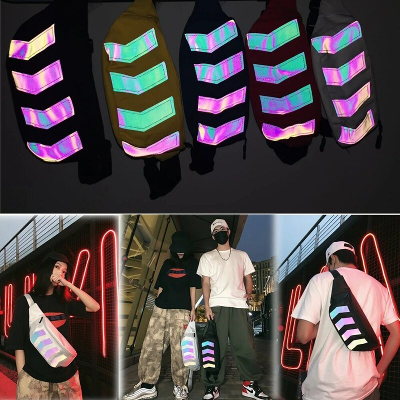 5 cores reflexivo crossbody pacote casual sacos de viagem hip hop pacote de ombro