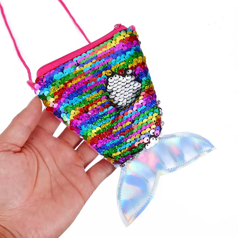Lovely Shiny Mermaid Tail Sequin Girl Crossbody Bag Children Coin Purse Women Shoulder Bag Exquisite Birthday Gifts