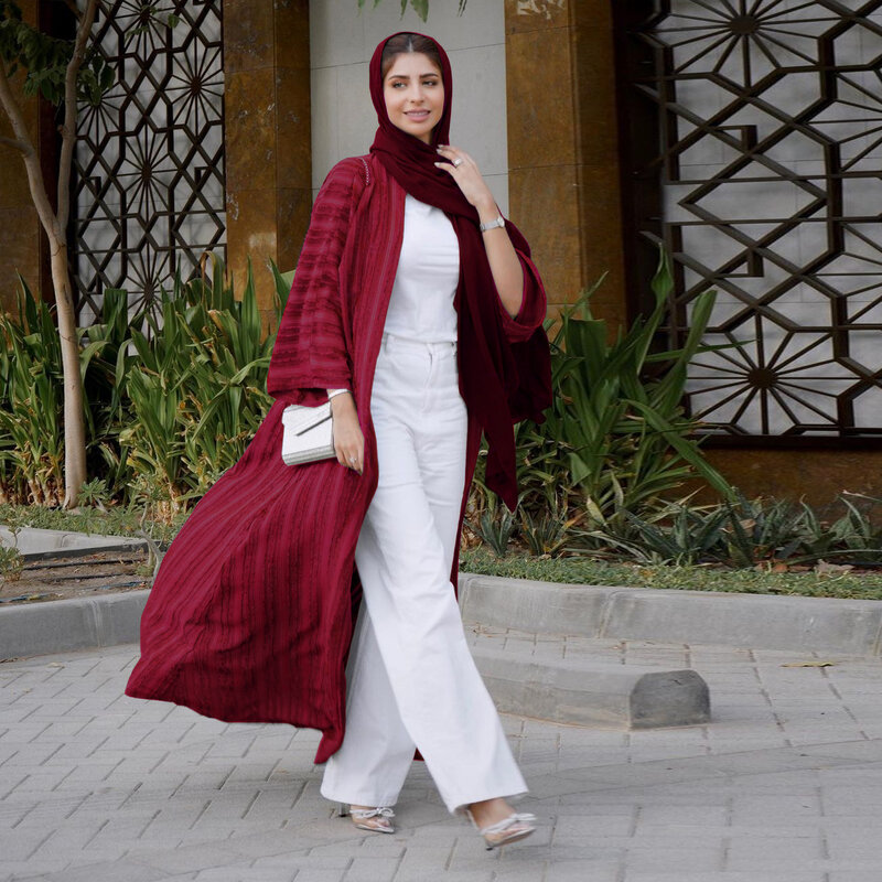 Robe Femme Musulmane Middle East National Style Retro Cardigan Top Fashion Knitted Coat Arabian Saudi Abaya Dubai