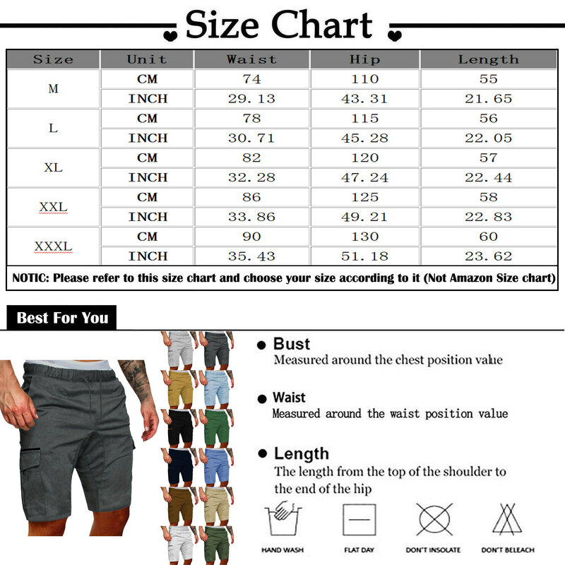 Men'S Cargo Style Shorts Summer Casual Outdoors Casual Solid Pockets Overalls Sport Short Pants Elastic Waist Straight Shorts