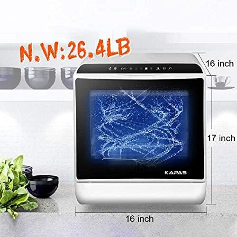 Portable Countertop Dishwasher with 5 Programs, 3-Cup Water Tank, Fruit/Veg Basket, High Temp, Air Dry
