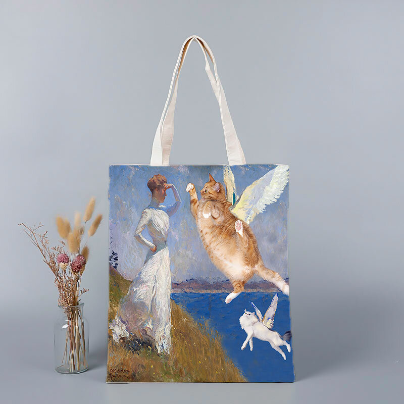 Gatti e dipinti di fama mondiale Eco Shopper Bag Kawaii Bag Women Shopping Cartoon Tote Bags for Women Handbags for Gift Borsa