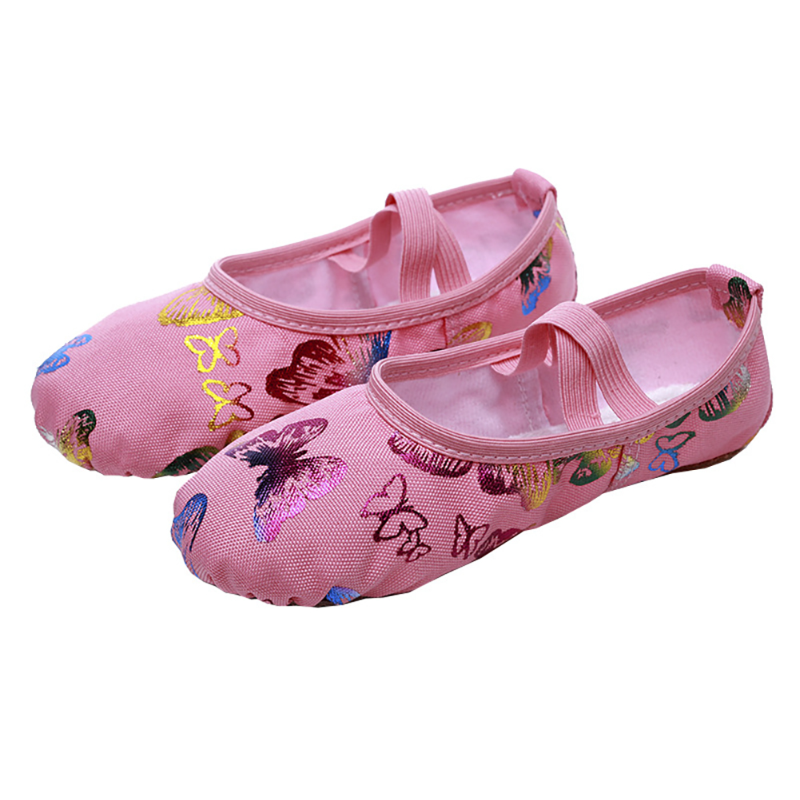 Балетные танцевальные Тапочки Girlst, парусиновая обувь с бабочками и узлами, мягкая подошва, Детская практичная обувь для танцев