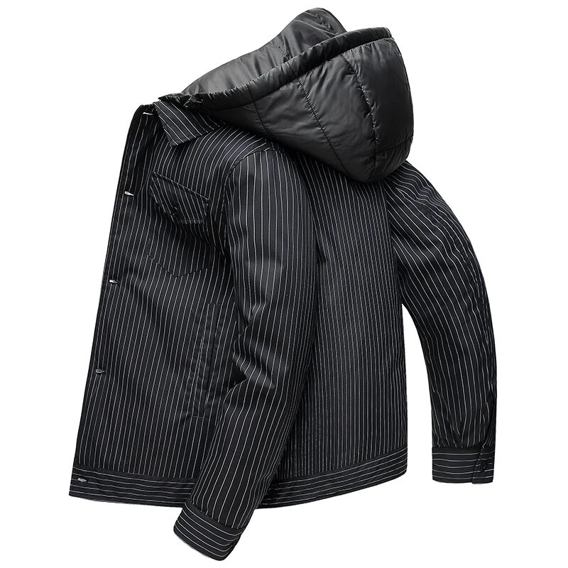 남성용 후드 다운 재킷, 스트라이프 화이트 덕 아우터, 커플 착용, 따뜻한 코트, 겨울 신상 패션