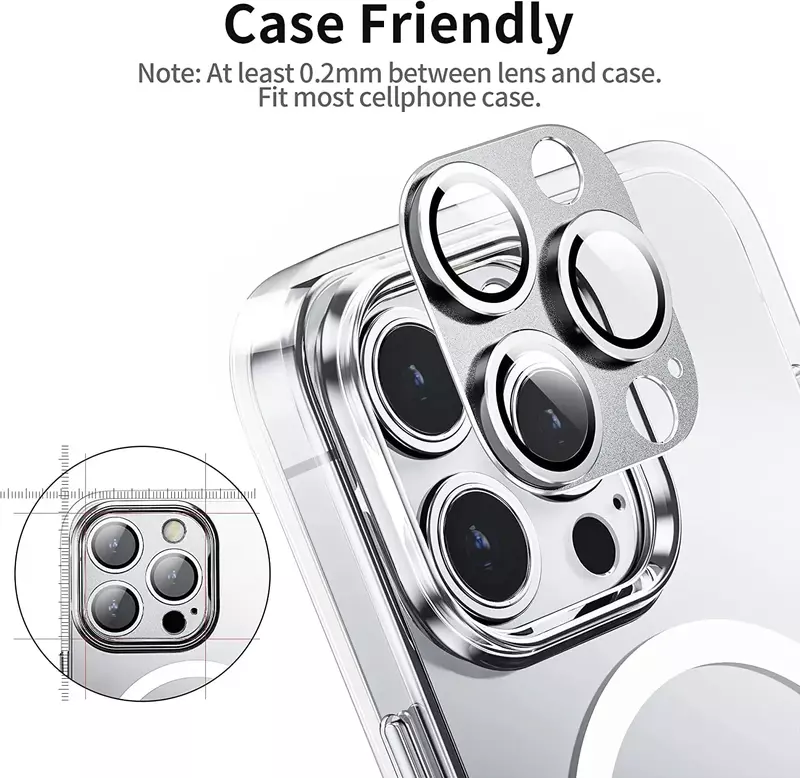 Full Cover Camera Lens Protector para iPhone, Vidro Temperado, Mini Camera Protector, 14 Pro Max, 11, 12, 13, 15