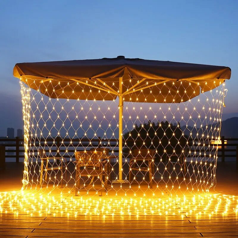 Solar/EU plug LED Net Mesh Fairy String Light Garland Window Curtain Christmas Fairy Light Wedding Party Garland Light