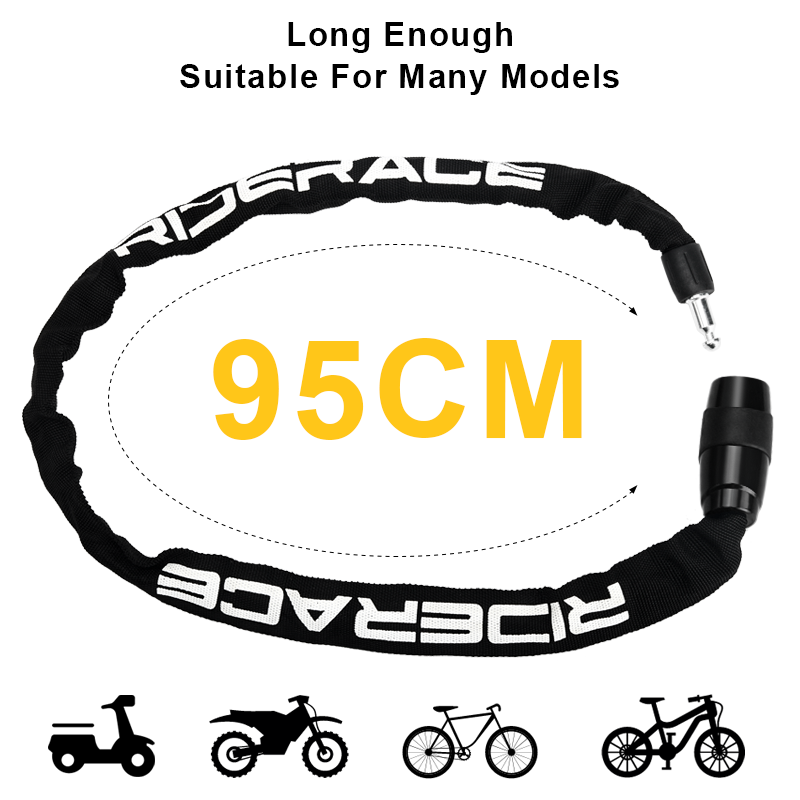 RIDERACE-candado de cadena para bicicleta de montaña, candado antirrobo portátil de alta seguridad con 2 llaves para Scooter Eléctrico