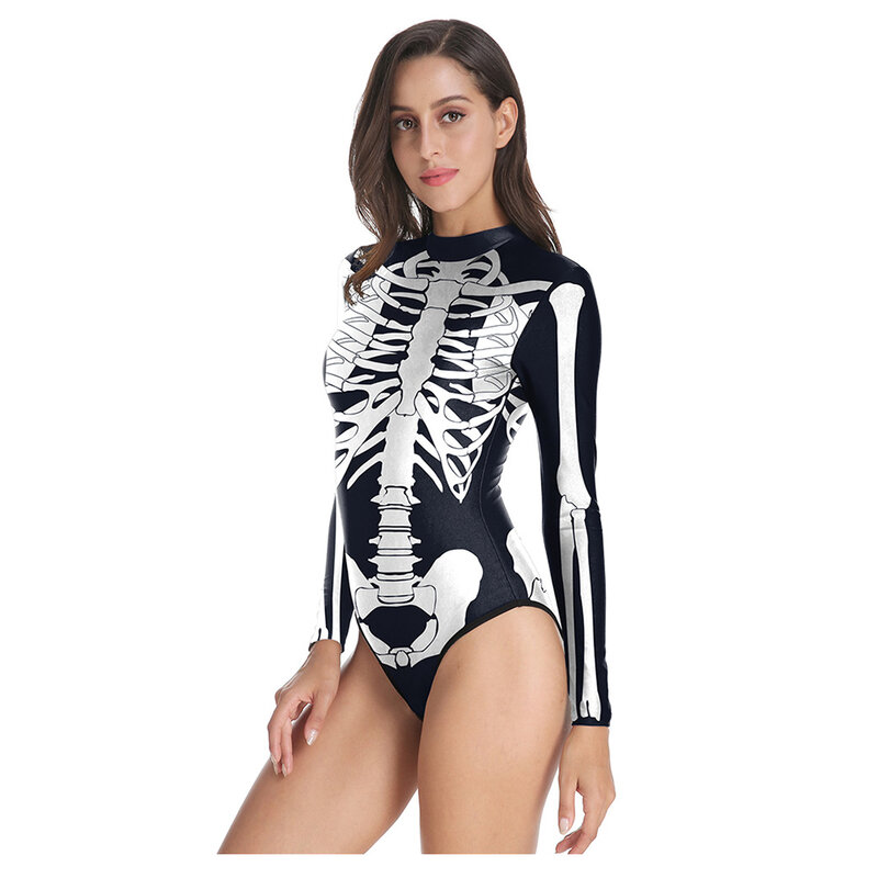 Halloween Bühnen kostüm sexy schlanke bequeme Bodysuit Reiß verschluss High Neck Langarm Overalls einteiligen Badeanzug