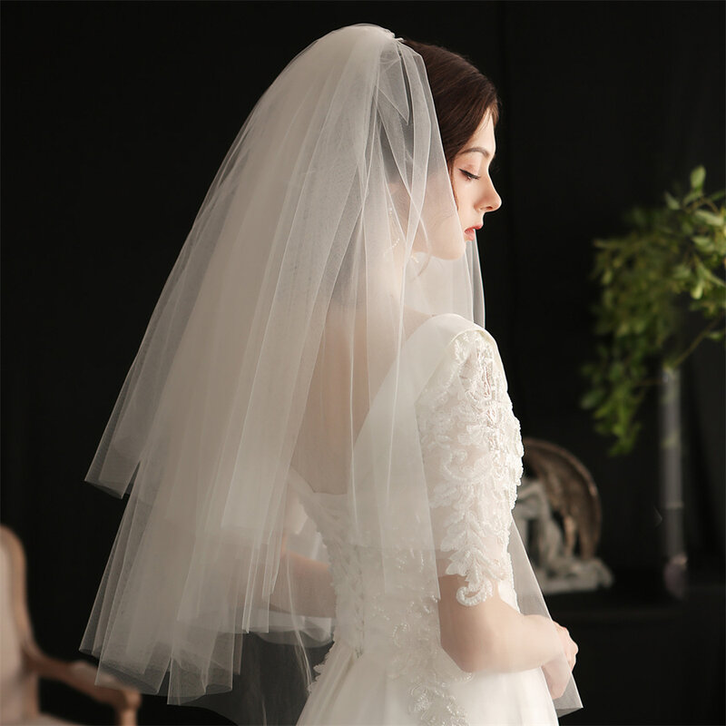 Limit Discounts White Ivory Wedding Veil 2 Tiers Ribbon Edge Center Cascade Bridal Veil with Comb for Bachelorette Party
