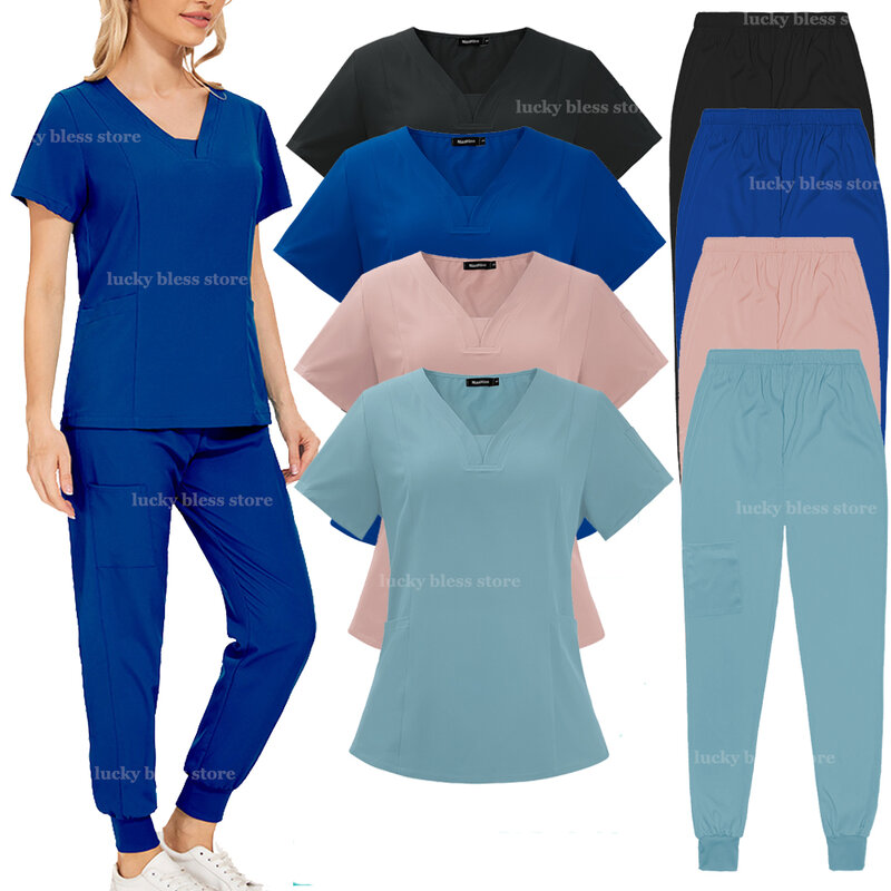 ชุดยูนิฟอร์มสำหรับผู้หญิงชุดสครับชุดเสื้อ + กางเกงสำหรับพยาบาลทางการแพทย์สำหรับร้านเสริมสวย