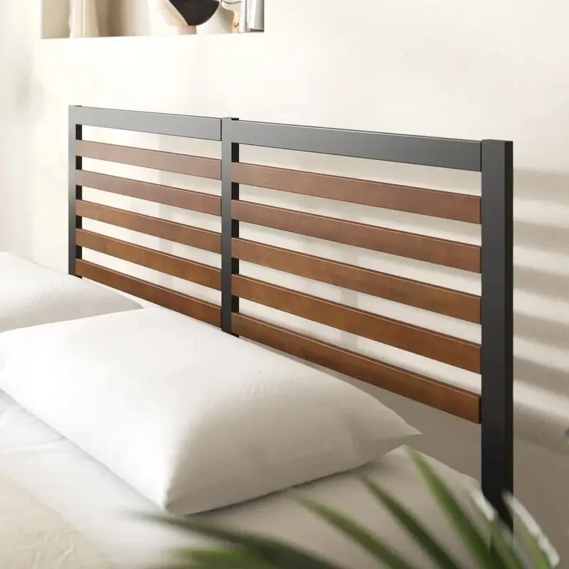 กรอบเตียงขนาดควีนไซส์35 "โครงเตียงแพลตฟอร์มไม้ไผ่และโลหะโครงเตียงควีนไซส์สีน้ำตาล
