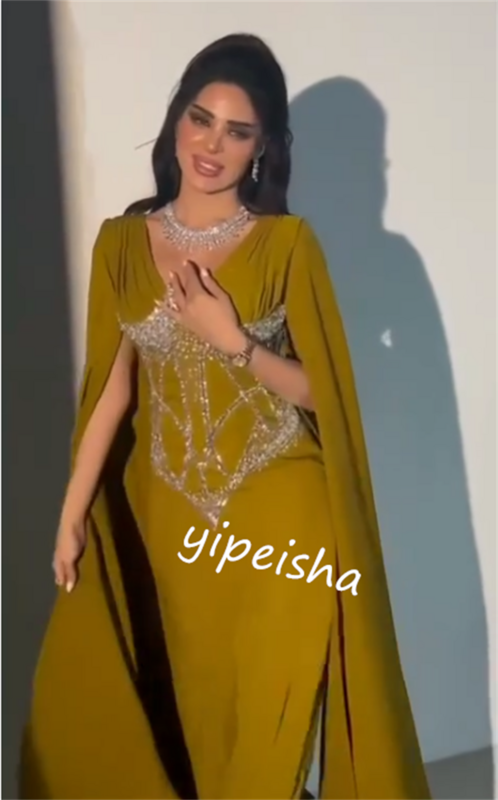 Бальное платье для выпускного вечера, трикотажное Плиссированное Платье-футляр с V-образным вырезом и бисером, платье средней длины на заказ, Саудовская Аравия