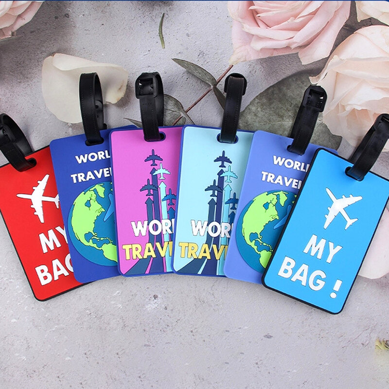 Couverture de carte d'étiquette de bagage d'avion de colle molle de PVC, nom, identification de valise, adresse, carte d'embarquement, accès de voyage, nouveau