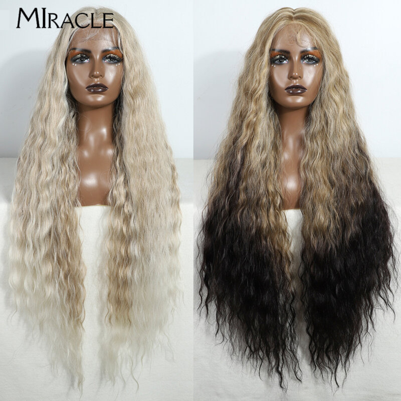 MIRACLE-peluca sintética con malla frontal para mujer, cabellera rizada con reflejos ombré, color morado, rojo, rosa y Rubio, 40 pulgadas
