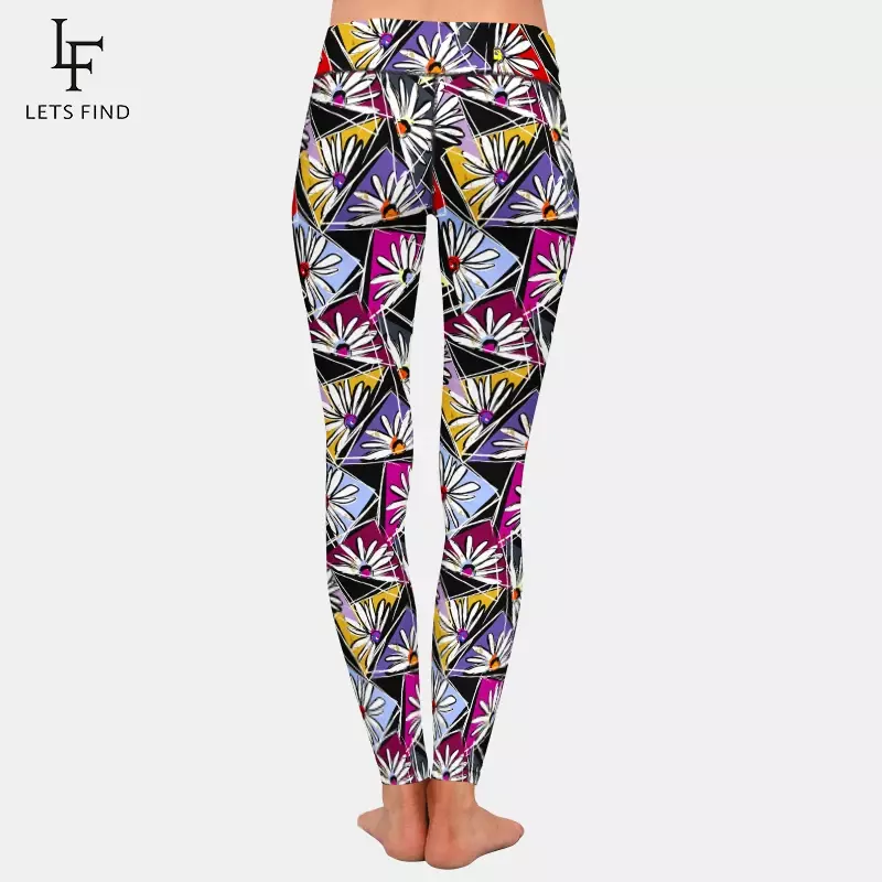 LETSFIND-pantalones de cintura alta con estampado Digital 3D de girasol y Margarita para mujer, mallas elásticas suaves para Fitness