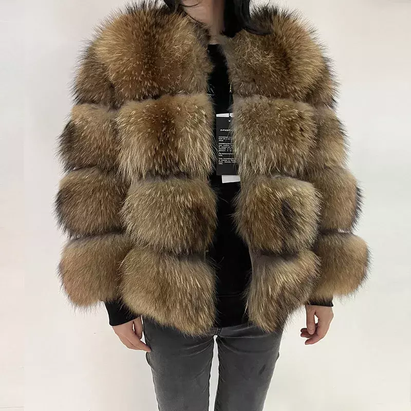 Maomaokong 2024 натуральные меховые пальто из енота, женские роскошные меховые куртки, зимняя теплая Женская одежда, жилеты, пальто из натурального меха, топы