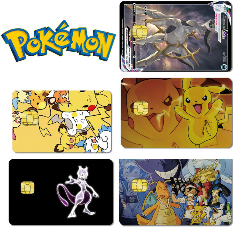 Anime Pokemon Peripheral Credit Card Sticker Pikachu Charizard Mewtwo Ultrathin Tape Bus Card Waterproof Chip Protection Sticker