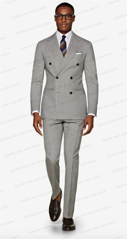 Casaco de smoking cinza para casamento masculino, jaqueta formal de escritório sob medida, roupa dupla, conjunto de duas peças, blazer e calça