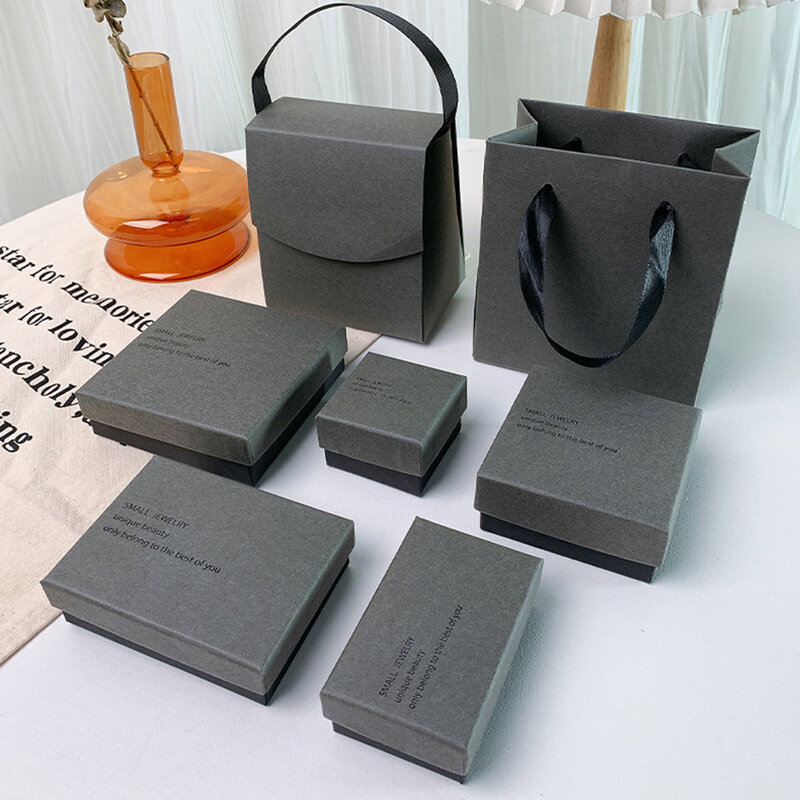 Grijze Zwarte Sieraden Verpakking Ring Oorbellen Ketting Ophanging Ophanging Organizer Papier Mode Cadeau Case Bruiloft