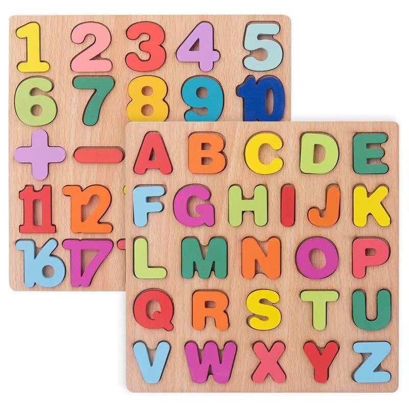 Kleurrijk Alfabet Nummer Houten Puzzels Kinderen Intelligent Matching Game Kleuters Vroeg Educatief Speelgoed
