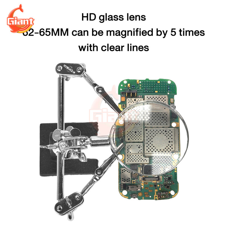 Kaca pembesar portabel, stasiun solder dapat disesuaikan 5X kaca pembesar penjepit tambahan dudukan solder, alat perbaikan pengerjaan ulang las